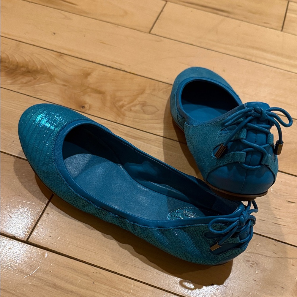 Cole Haan María Sharapova Nike Air Metallic Blue Flats with Lace Detail